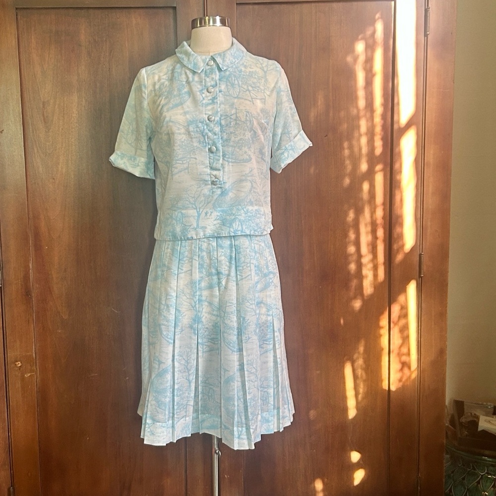 Baby Blue and White Vintage Two-Piece Dress Set